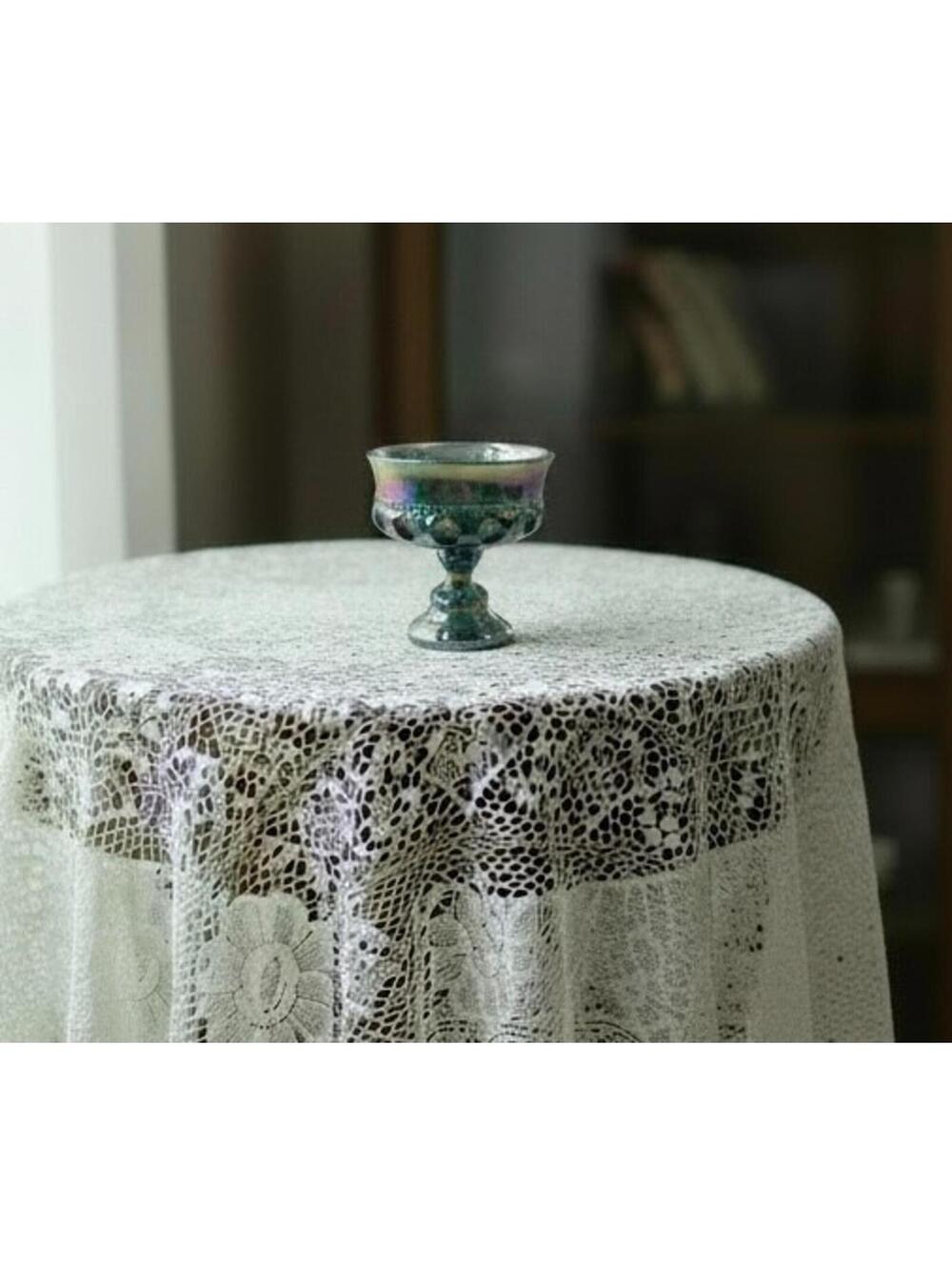 Vintage Blue Carnival Glass Pedestal Compote Bowl Iridescent Button Pattern 5”